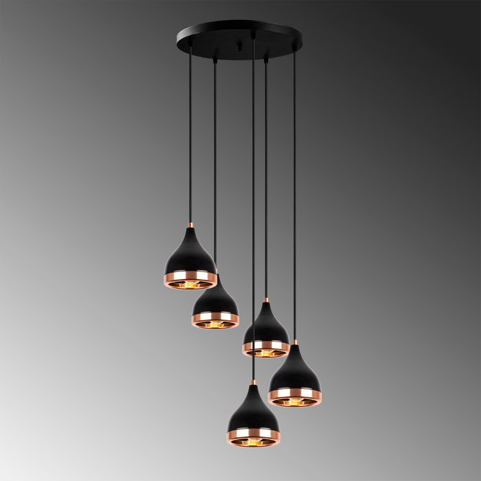 Opviq Lámpara de araña con altura ajustable en negro y cobre Opviq Lámpara de araña con altura ajustable en negro y cobre